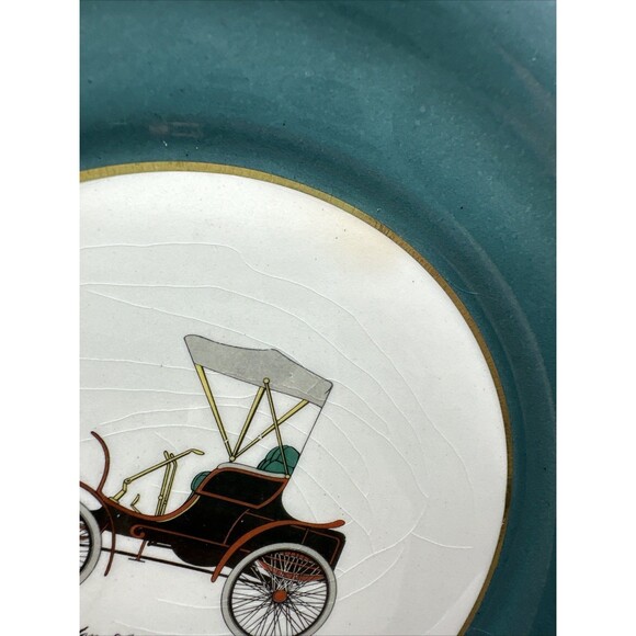 Harker Pottery Co 22kt Gold/Green Antique Cars Dessert Set 3 Pieces SEE DESCRIPT - Picture 7 of 10